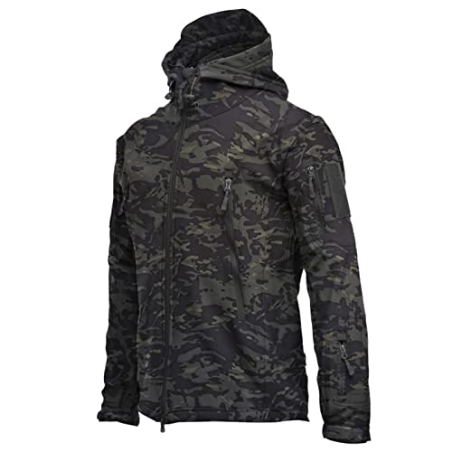 AAADRESSES Veste Softshell VêTements ImperméAbles et Coupe Vent pour Hommes Uniformes Tactiques VêTements Chasse Veste Terrain Manteau Manches Longues Sweat Capuche,Camouflage b,L Cover