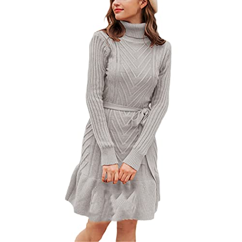 Robe automne hiver femme col roulé manches longues pull élégant argenté S