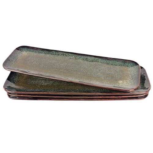 jinsongdafa Ceramic Salad Plates 36 CM Serving Platters Set of 4, Rectangular Serving Plates, Serving Trays for Kitchen Restaurant Dinnerware Entertaining Party, Microwave Dishwasher Safe