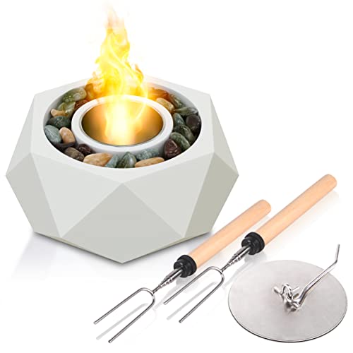 Veritas Decor Indoor Tabletop Fire Pit - Concrete, Polished Mini Fire Pit, Portable Indoor Fire Pit, Clean Burning Mini Fireplace With Fire Glasses For Indoor & Garden #TOP2