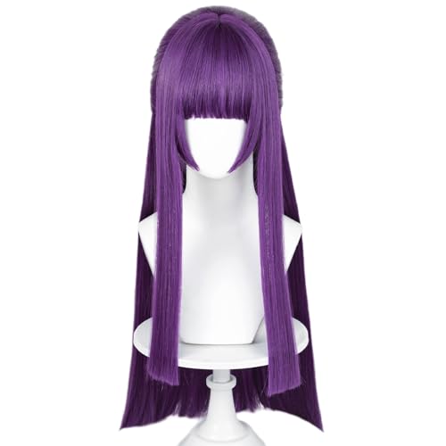 Image of Wiggy Mermaid Fern Cosplay Wig for Women Long Purple Straight Wig with Bangs + Wig Cap for Halloween Christians Costume