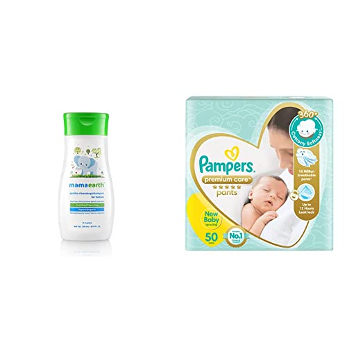 Image of Mamaearth Gentle Cleansing Shampoo for Babies (200 ml) and Pampers Premium Care New Born Diapers (50 Count)