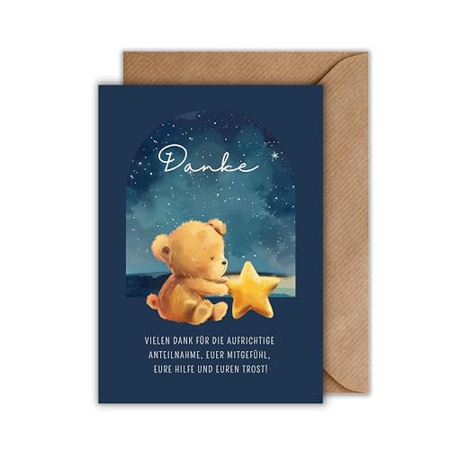 WBdesignz 10x Danksagungskarten Sternkind mit Umschlag - Teddybär mit Stern Danksagung Trauerkarte Kindestot Danksagungskarte Trauer Kind Kondolenzkarten Niedlicher Trauer Text (DIN A6) WBdesignz 10x Danksagungskarten Sternkind mit Umschlag - Teddybär mit Stern Danksagung Trauerkarte Kindestot Danksagungskarte Trauer Kind Kondolenzkarten Niedlicher Trauer Text (DIN A6)
