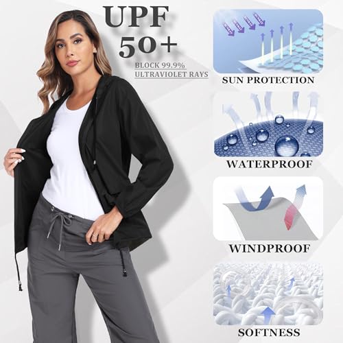 JTANIB Women's Raincoat Waterproof Windbreaker Hooded Lightweight Packable Rain Jacket with Back Zipper Coats S-XXL2