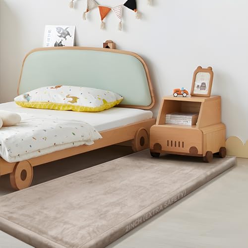 Image of 2 inch Thick Play Mat for Babies Toddlers,Extra Safety Anti-Fall Cushion Mat, Non-Slip Water-Repellent Coral Velvet,28 inchx72 inch Bedside Rug for Kids Room (Beige)