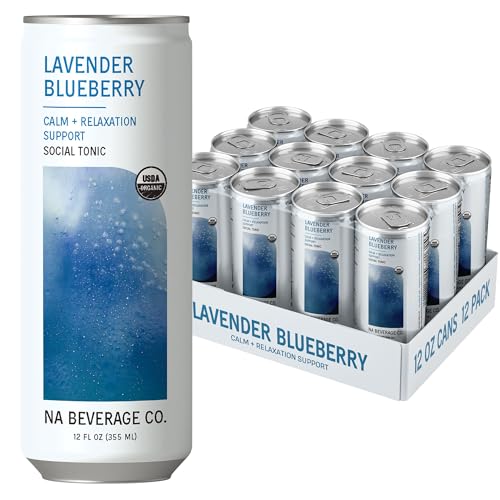 NA Beverage Social Tonic, Non-Alcoholic Functional Mocktails with 75mg of Magnesium for Calm & Relaxation, Ashwagandha and Reishi Mushroom Adaptogen Drink, Lavender Blueberry, 12oz Cans (12 Pack)