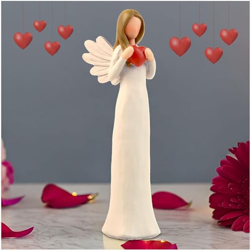 DurableDelights 7.48 Angel Figurines for Women - Resin Guardian Angel Statue Holding Red Heart, Gift for Thanksgiving, Wedding, Christmas Home Decor Ornament, Memorial Gifts