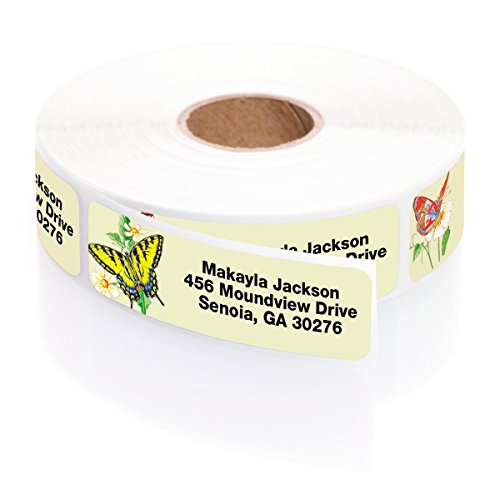 Garden Butterflies Designer Assorted Rolled Address Labels with Elegant Plastic Dispenser