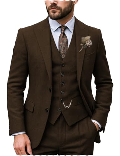 Men's Classic 3 Piece Herringbone Tuxedo Suit