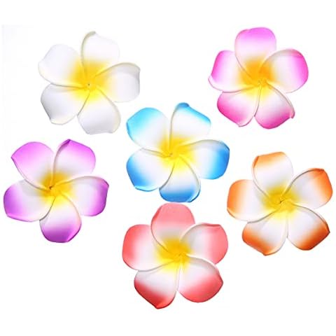 Snadulor 100 Pcs Plumeria Flowers Hawaiian Foam Flower Frangipani Flowers Hair Accessory for Wedding Beach Party Vacation(Mixed Color,Diameter 1.6") Cover