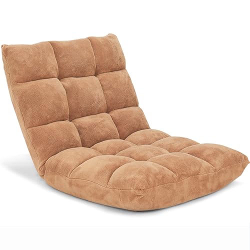 Image of Giantex Folding Floor Chair with Back Support, 14 Adjustable Position, Padded Sleeper Bed, Couch Recliner, Gaming Floor Chairs for Adults, Meditation, Living Room (TAN)