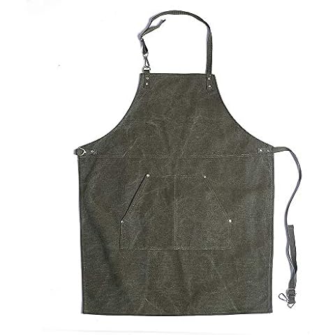 Luchuan Luxury Heavy Duty Canvas Tool Apron for Men & Women with Pocket & Genuine Leather Straps/Adjustable Work Apron, Army Green Cover