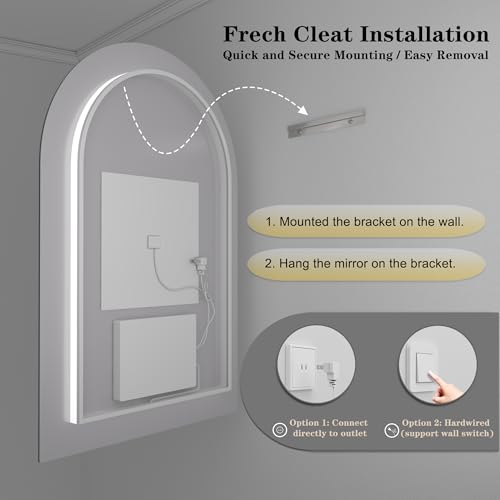Image of 26x36 Inch Backlit Arched LED Bathroom Mirror | Dimmable Lighted LED Vanity Mirror, Anti-Fog, 3 Colors, Shatterproof, Memory, ETL Listed