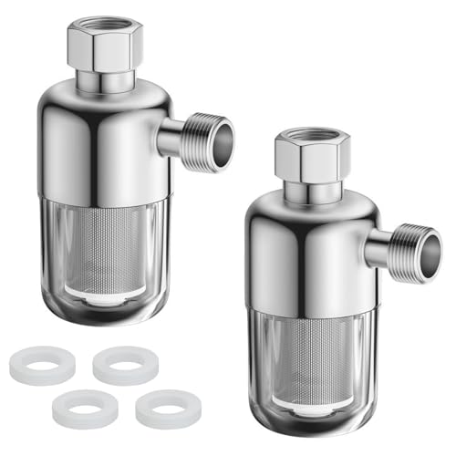 Filtro de agua para ducha, 2 unidades de 1/2 pulgadas, filtro de cal reutilizable, filtro antical con elemento de filtro de acero inoxidable de 40 μm, filtro antical para calentadores de agua