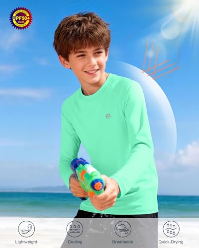 Image of Boys UPF 50+ Swim Shirt Long Sleeve, 1 or 2 Pack Rash Guard Tops