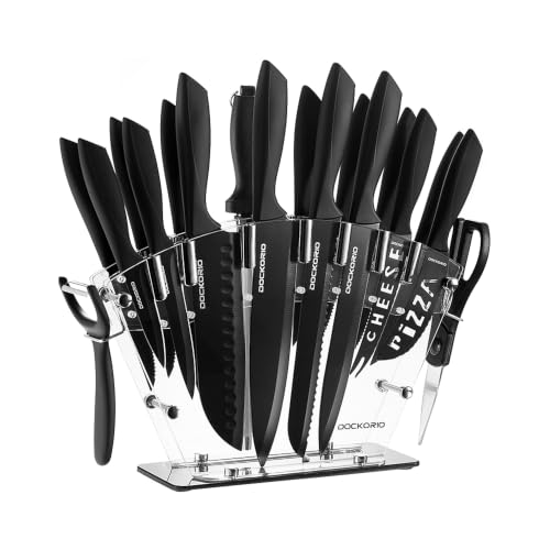 Dockorio Kitchen Knife Set with Block, 19 PCS High...