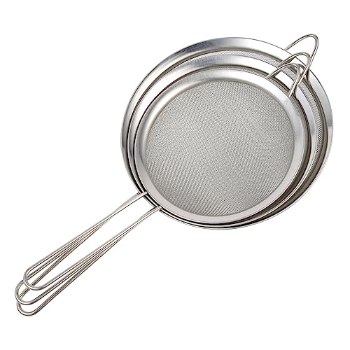 BRIGHTFUFU 3pcs Stainless Steel Mesh Sieve Multi Function Food Colander for Flour Straining and Baking High Efficiency and Design