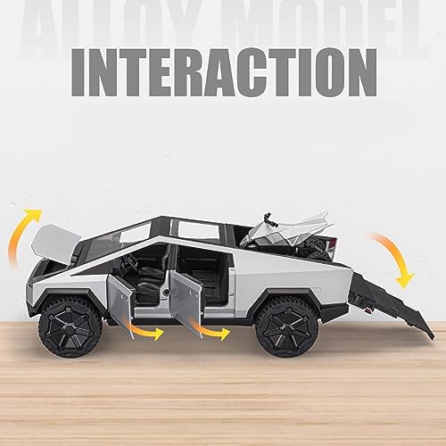 Image of 124 Cyber Truck Model Die Cast Metal Toy Cars for Kids Pullback Openable Door Car Toys Sound Light