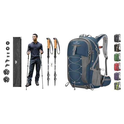 Mochila impermeable de 40L y bastones de trekking ligeros