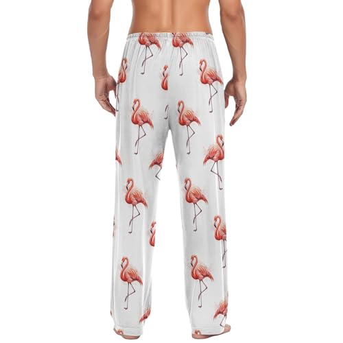 Flamingos White Straight-Fit Casual Loose Men's Separate Bottoms, Pajama Pants with Pockets S2