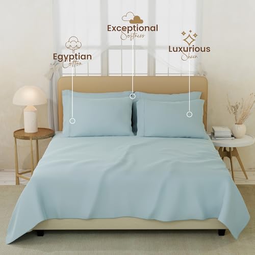 Image of BOUTIQUE LIVING Infinity 100% Egyptian Cotton 1000 TC Blue King with 4 Pillow Covers (Pearl Stitched)