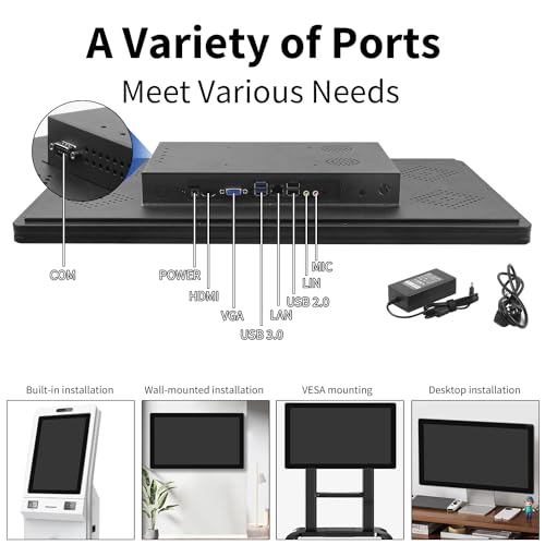 Image of Touch Screen Monitor 15.6 Inch 10-Points FHD 1920 * 1080 VESA Support Built-in Speakers HDMI,VGA& USB-C for Industrial Business POI /POS /Kiosk /Automation