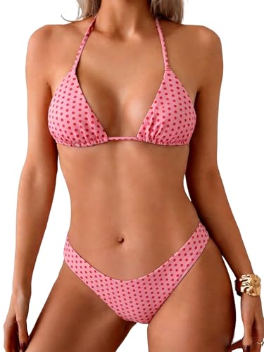 Image of ZAFUL Womens Halter Bikini Sets Triangle Bikinis High Cut Swimsuits 2 Piece Bathing Suits Sexy Swimwear