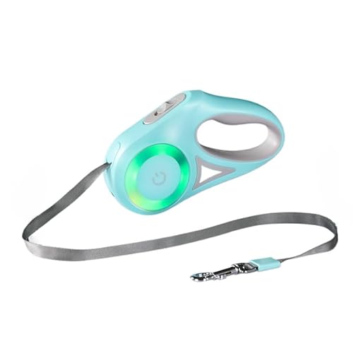 WEZANHI 伸縮式犬用リード、ロング、自動巻き、テディベア用、屋外用、LEDライトリング付き、長さ3m/5m、ホワイト、ブルー、グレー、パープル