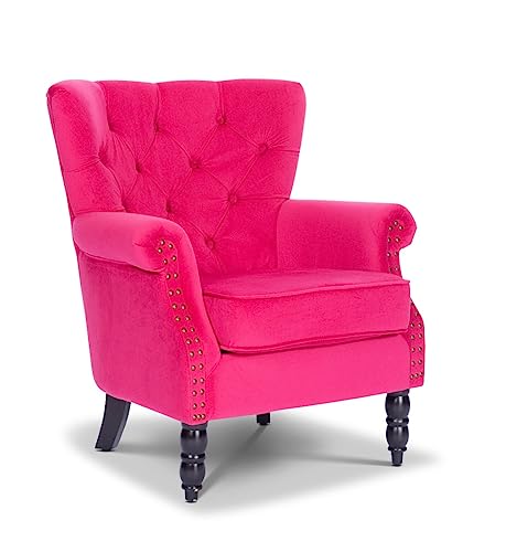 Velvet Chesterfield Accent Chair, Mod. Dark Pink