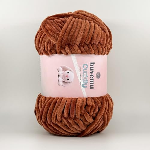 Image of Cuddly Velvet Chenille Yarn, Super Soft Fluffy Bulky for Knitting Crocheting Crafting Blanket Amigurumi, Durable for Shedding, 100 Gram (3.53 Ounces) 109 Yards (100 Meters) (Brown)