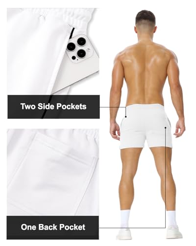 Mens Workout Sweat Shorts 3 Inch Cotton Casual Fitness Running Shorts with Pockets3