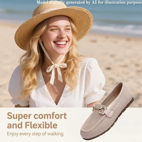 Image of Women's Knit Slip On Loafers - Breathable Mesh Flats with Memory Foam Insole & Arch Support, Non-Slip Comfortable Shoes for Work Office Commute, Driving, Casual Daily Walking (Wide Foot Friendly)