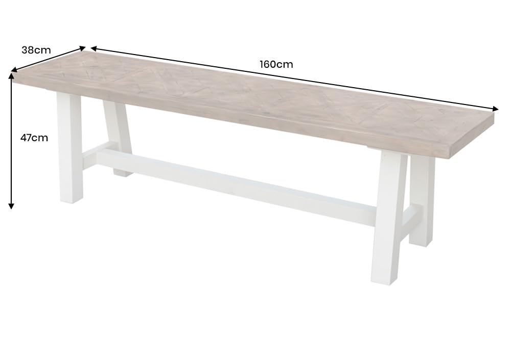 Riess Ambiente Massive Sitzbank Hamptons - 160cm - Hellbraun Creme Pinienholz Esszimmerbank Landhausstil Holzbank massiv