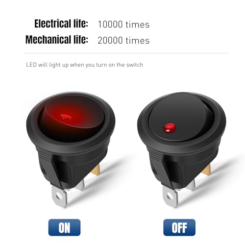 Image of Nilight 12PCS LED Rocker Switch 12V-24V 20A Red Lighted ON Off