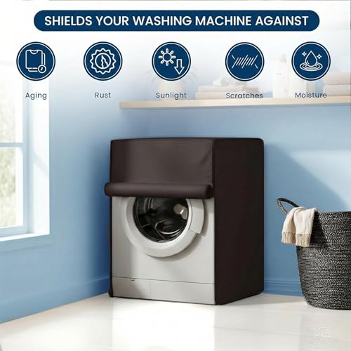 Image of Waterproof & Dustproof Front Load Washing Machine Cover Compatible for LG 12kg (FHD1208STB) | UV-Protective Washing Machine Cover | Anti-Slip Polyester | Easy to Clean & Zipper (Coffee)