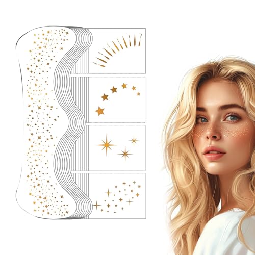 TELAIN Tatouages En Paillettes Pour Visage, 20 Autocollants Pailletés Dorés Imperméables, Longue Durée Pour Halloween, Carnaval Et Fêtes, Facile À Enlever