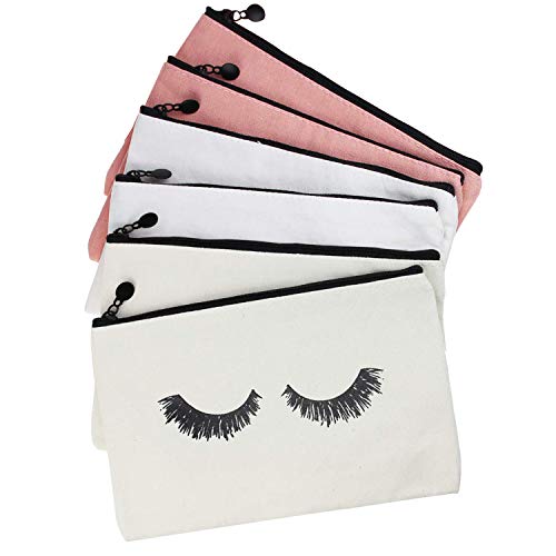 6 Pieces Eyelash Makeup Bags Canvas Makeup Bags Travel Make up Pouches with Zipper Lash Cosmetic Bags for Women and Girls (mix-6pack)