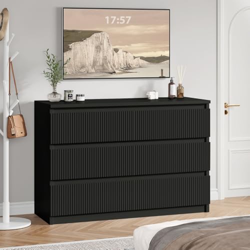 Jocoevol 6 Drawer Dresser Black Modern Fluted Tall Wooden Chest Double Dresser for Bedroom, Living Room, Closet - Thumbnail 7