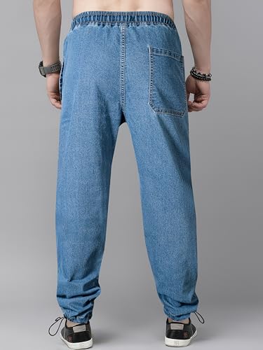 Image of Men's Comfort Fit Denim Lycra Joggers Jeans Stretchable High Rise Relaxed Fit Available in Dark Blue Navy Blue Light Blue Full Length Soft Fabric Machine Wash