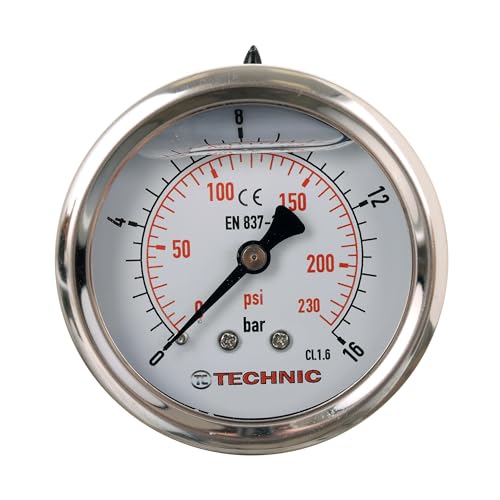 Manómetro glicerina lleno, 63 mm, 0 – 16 bar, 230 psi, 1/4 pulgadas, indicador de presión