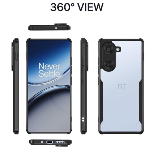 Image of Outlouders Back Cover for OnePlus Nord CE 5 5G | Ultra Hybrid Transparent | Full Camera Protection | Raised Edge | Crystal Clear Bumper Case (Black)