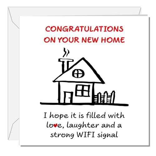 SWIZZOO Fun and Humorous New Home Card for Friends, Family & Loved Ones - Ideal for Housewarming Moving House - With Unique Home Design & Good Luck Messages - Welcome Home Card