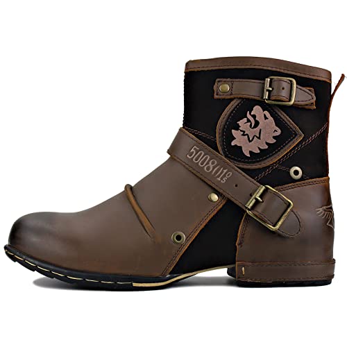 Image of OSSTONE Moto Boots for Men Fashion Zipper-up Leather Chukka Boots Casual Shoes OS-5008-1-ABNH