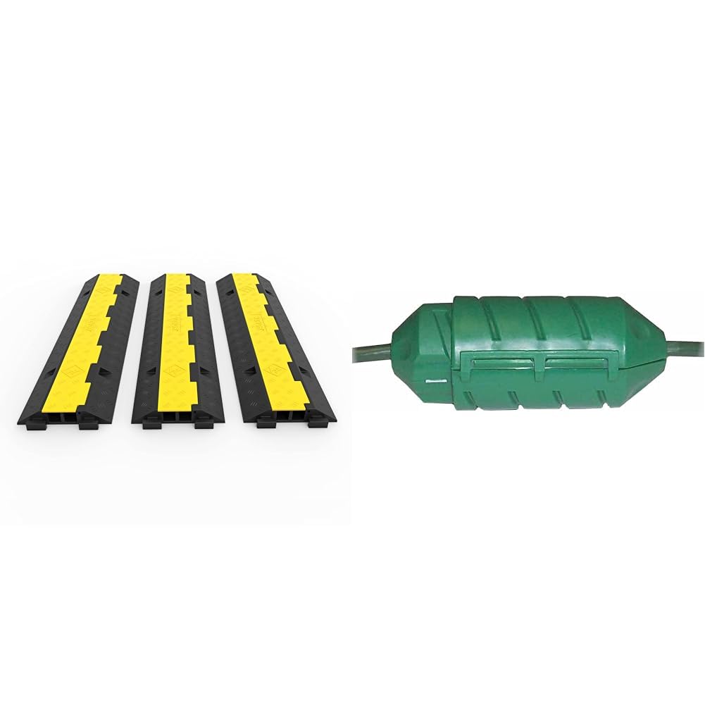 Happybuy 3 Pack of 2 Channel 11000lbs per Axle Capacity Protective Wire Cord Ramp Driveway Rubber &amp; Farm Innovators CC-2 Cord Connect Water-Tight Outdoor Lawn/Garden Power Tool Extension Cord Lock