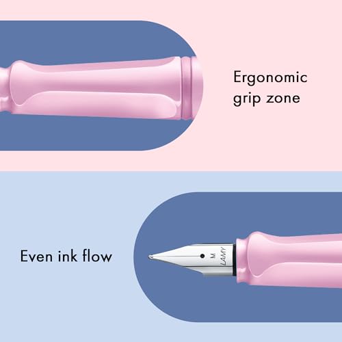Image of Lamy Safari Light Rose Fountain Pen with LH Steel Nib in Line Width M | Lamy Fountain pen with ergonomic handle - robust ASA plastic - incl. LAMY T 10 ink cartridge blue