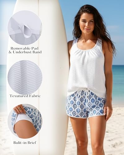 Image of Aidonger Women's Tankini Swimsuit Modest Two Piece Bathing Suit Tummy Control Athletic Blouson Tank Top with Short Bottoms