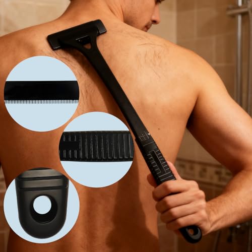 Maquinilla de espalda de 45 cm para hombre – Afeitadora corporal plegable con mango largo y 5 cuchillas de repuesto, apta para uso en seco y bajo la ducha - imagen 7