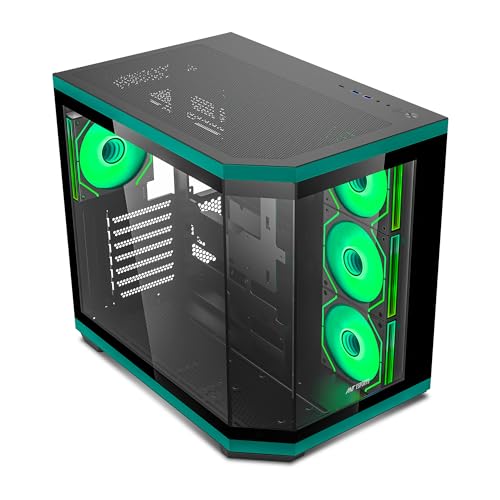 Image of Ant Esports Crystal X11 Mid-Tower High End Computer Case /Gaming Cabinet - Green Black | Support ATX, Micro-ATX, Mini-ITX | Pre-Installed 4 x 120 mm ARGB Fan