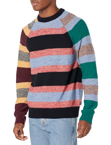 Paul Smith Wool×Cotton×Acrylic Knit PS by Paul Smith Men's Multi-Stripe Crew Neck Sweater, Very Dark