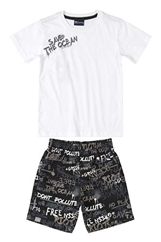 Conjunto Camiseta Malha e Bermuda Moletom, Quimby, meninos, Branco, 12
